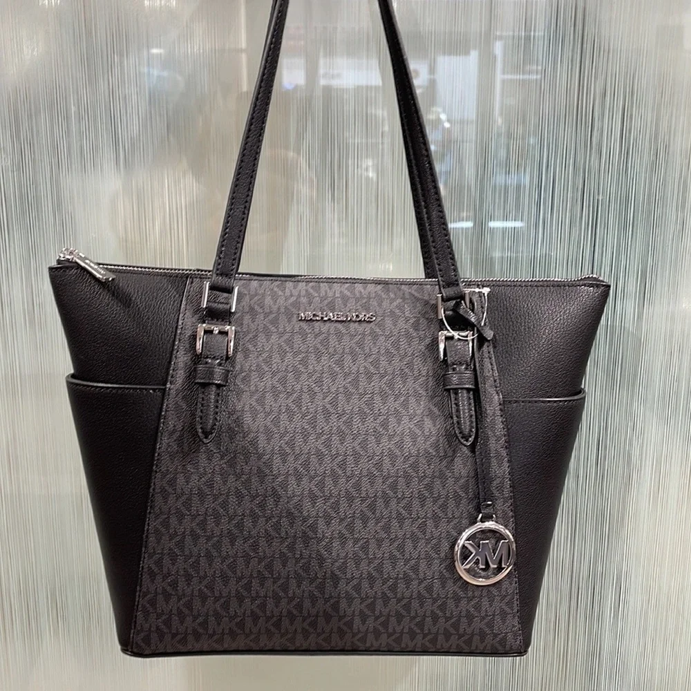 MICHAEL KORS CHARLOTTE LARGE TOP ZIP TOTE BLACK - Picture 16 of 16